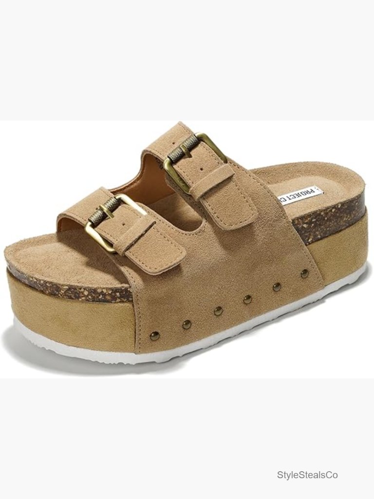 Genuine Leather Platform Sandals Memory Foam Wedge Non-Slip